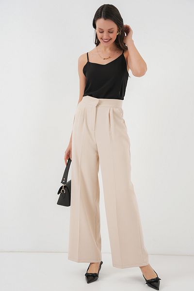 Bigdart Pantaloni largi de damă cu talie înaltă 6697 - crem