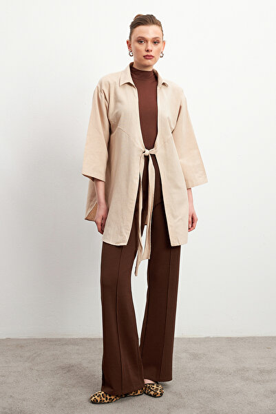 Bipantolon Γυναικείο κιμονό από λινό φλαμ με λεπτομέρεια από σιτάρι
