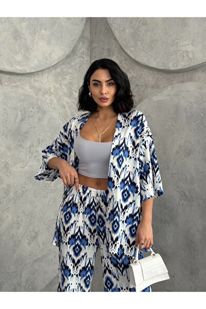 LAMİFUSTORE Desenli İkili Kimono Takım (Rahat Kalıp)