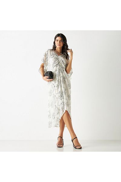 Iconic Printed Sequin Embellished Maxi Dress With V-neck