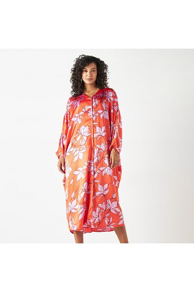 Iconic All-over Floral Print Kaftan Dress With Long Sleeves