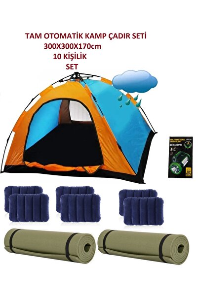 MUBX 10 KİŞİLİK TAM OTOMATİK ÇADIR SETİ 4'LÜ KAMP MATI+4'LÜ YASTIK+SOLAR LAMB...