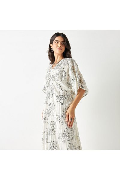 Iconic Printed Sequin Embellished Maxi Dress With V-neck