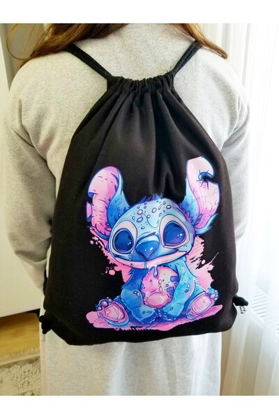 şengül takı evi Kore Japon Cizgi Karakter Anime Kız Pamuklu Kumaş Ipli Büzgülü Sırt Çantası 35 X 42 Cm