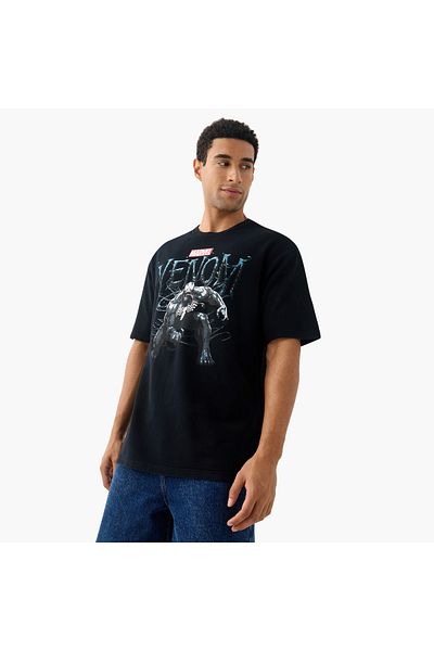 SP Characters Venom Print Crew Neck T-shirt With Short Sleeves