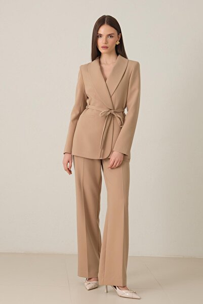 Setre Beige Waist Tie and Pocket Detailed Jacket and Relaxed Cut Trousers Set