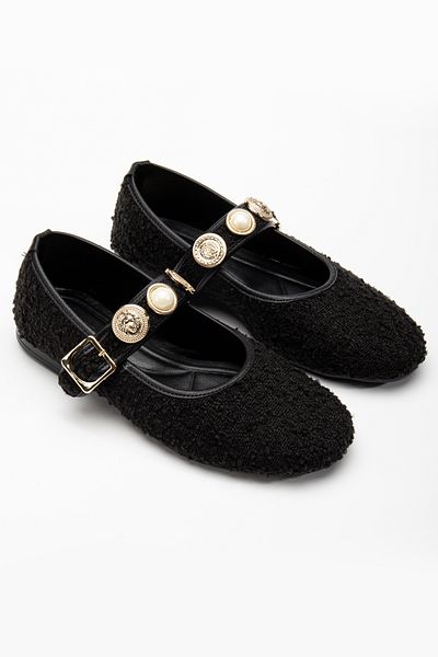 RİSSOLİ Rissoli Pantofi de zi cu zi pentru femei, negri, cu curele, cu cataramă reglabilă, din tweed, pantofi ușori și confortabili