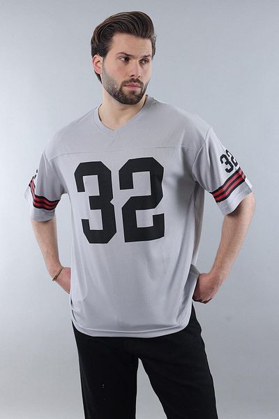 Madmext Βαμμένο γκρι εμπριμέ ανδρικό μπλουζάκι Oversize