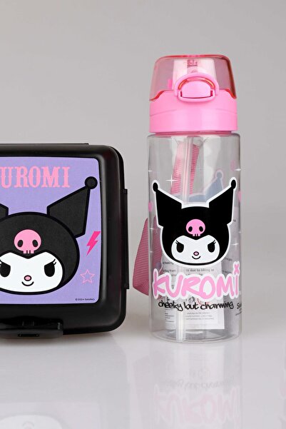 kuromi New Season Licensed Tritan Flask 500 ml with Dekomus and 2 Layer Nutrition Container Food Set "Isl