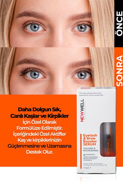 New Well Eyelash&Brow Booster Serum Eyebrow and Eyelash Serum with Strengthening Effect 4.5Gr