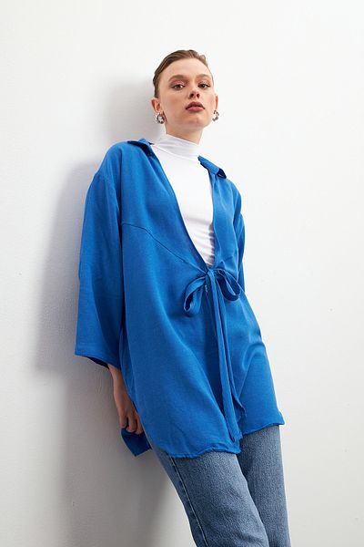 Bipantolon Kimono de in flam cu dantelă albastră pentru femei