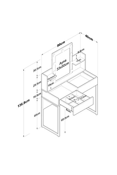 Rani Mobilya Rani BJ145 Hollywood Işıklı Aynalı Kulis Makyaj Masası 2 Çekmeceli Takı Düzenleyici Beyaz