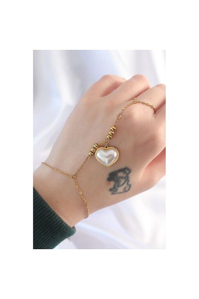 Skygo 316L Steel Gold Color White Bubble Heart Design Şahmeran - Tj-Sn576
