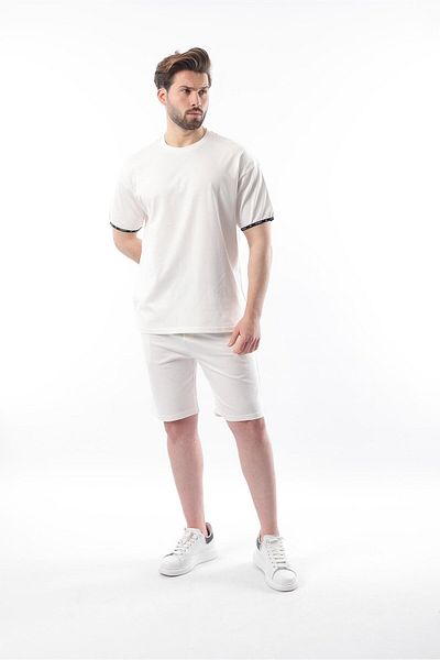 Madmext Ecru Basic Men's Shorts T-Shirt Set E7307