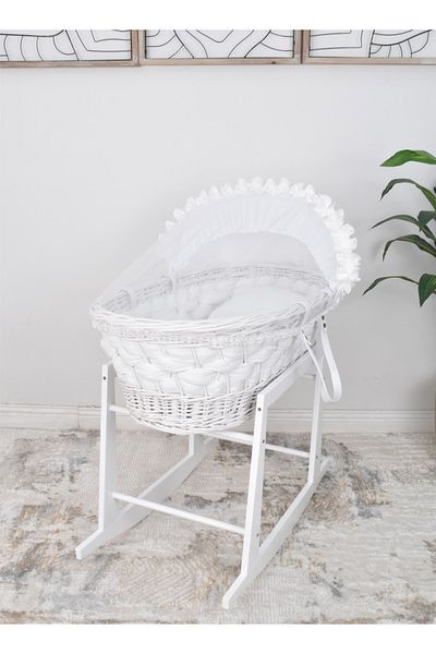 Fun Moment Bamboo Moses Basket With White Rocking Base