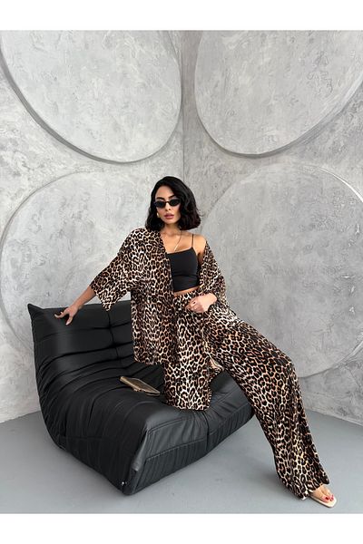 LAMİFUSTORE Leopard Print Double Kimono Set (Comfortable Fit)
