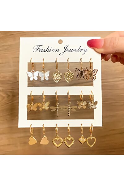 Choice مجموعة من 9 أزواج من الأقراط المتدلية بتصميم قلب فراشة رائع ويعسوب، من...