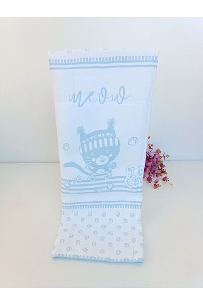Tomuycuk Triko Mavi Erkek Bebek Battaniyesi %100 Pamuklu Kedili Çok Amaçlı Bebek Arabası Örtüsü Oyun Matı