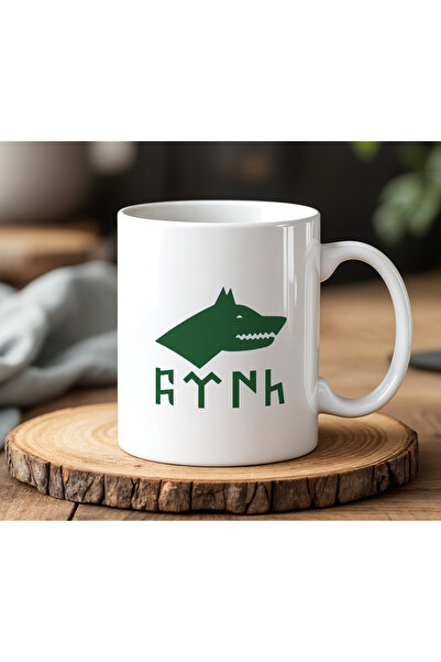 BB TRADE White Ceramic Printed Mug with Göktürk Text Design 330ml