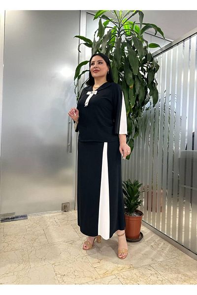 mardi exclusive بدلة نسائية سوداء مقاس كبير مطرزة بشكل أنيق