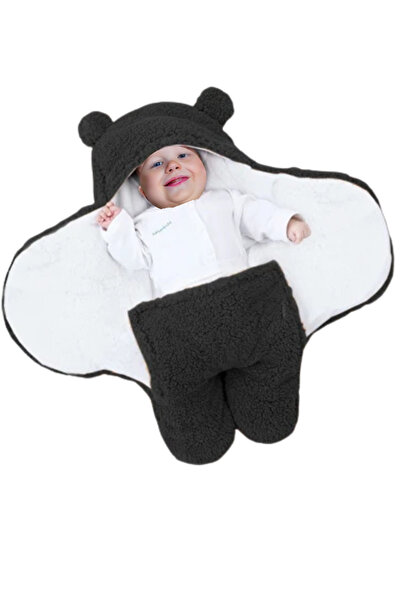 İpek Tekstil For 0-6 Months Baby, Lined Swaddle and Sleeping Bag Hooded Wellshoft Knitted Fabric Plush Blanket