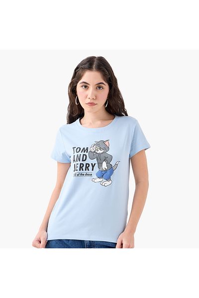 SP Characters Tom And Jerry Print T-shirt With Short Sleeves And Crew Neck