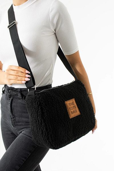 Classbag Women's Black Large Plush Cross Shoulder Long Strap Bag