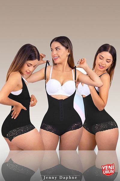 Jenny Daphne Laser Cut Lace Detailed Firming Recovery Agraflı Bodysuit Corset Pera