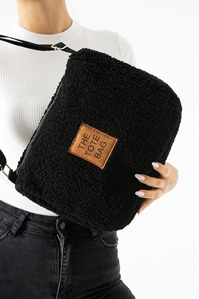 Classbag Women's Black Large Plush Cross Shoulder Long Strap Bag