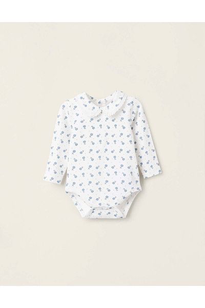 Ziddy Floral Bodysuit for Newborn Girls, White/Blue