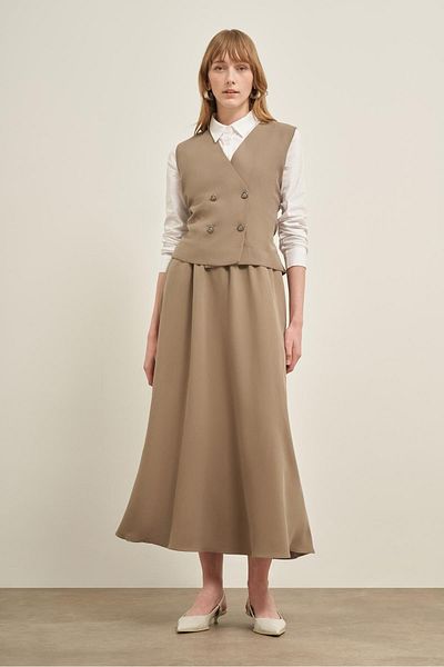 FTZ WOMEN Women's Vest Skirt Suit Khaki 31034