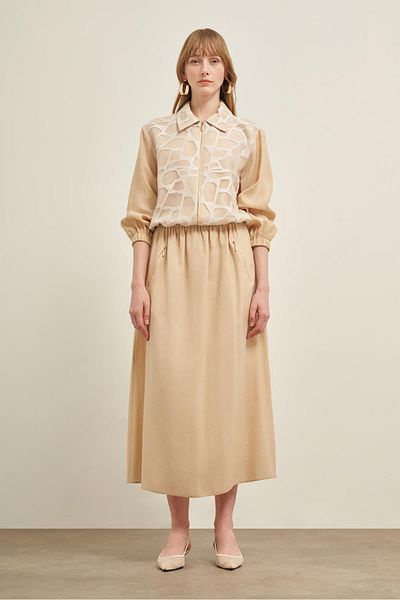 FTZ WOMEN Women's Skirt Cutout Tansel Suit Beige 31021