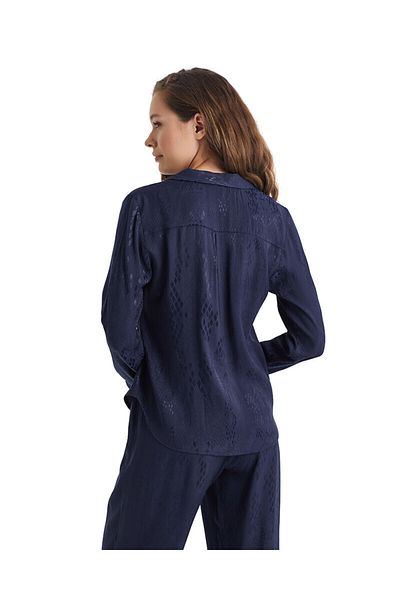Blackspade Shirt Collar Plain Dark Navy Blue Women's T-Shirt 60303
