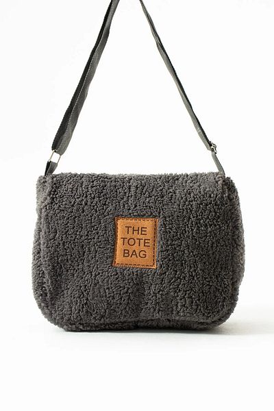 Classbag Women's Gray Large Plush Cross Shoulder Long Strap Bag