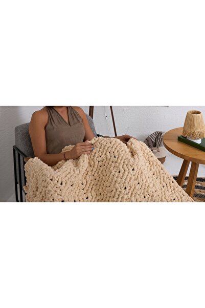 Maison Avf Hand Knitted Tv Blanket Cream 100 X 170 cm