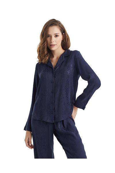 Blackspade Shirt Collar Plain Dark Navy Blue Women's T-Shirt 60303