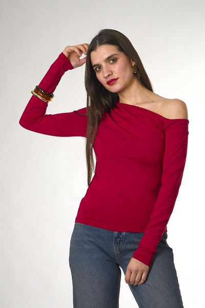 ABBRA Bluză de damă cu mânecă lungă fără umăr