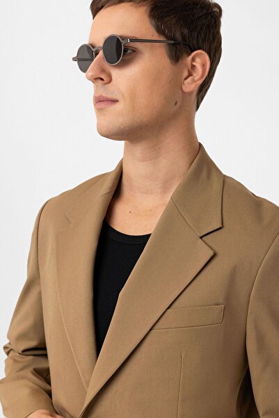 Antioch Camel Relax Fit Kruvaze Erkek Blazer Ceket
