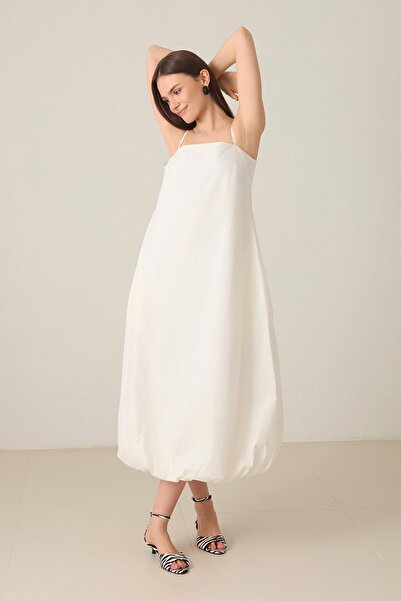 Setre Φόρεμα μπαλόνι με άνετο κόψιμο με λουράκι από βαμβακερό νήμα εκρού