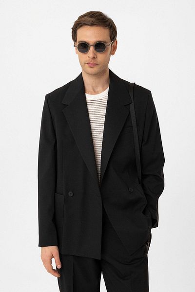 Antioch Black Relax Fit Double Breasted Closure Men's Tech Blazer Jacket