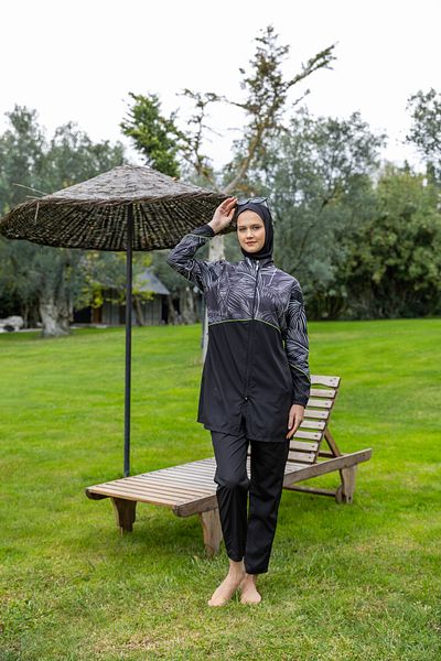 ALFASA Μαγιό Full Hijab με διακόσμηση με τρίχες 25267-25 - Μαύρο