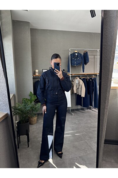 YOUR NAME Pantaloni de damă din denim bleumarin cu talie înaltă