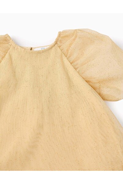 Ziddy Tulle Dress with Glitter for Baby Girls, Beige