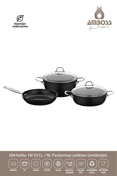 Amboss Titania 5 Piece Fireproof Non-Stick Titanium Coated 24 cm Cookware Pan Set