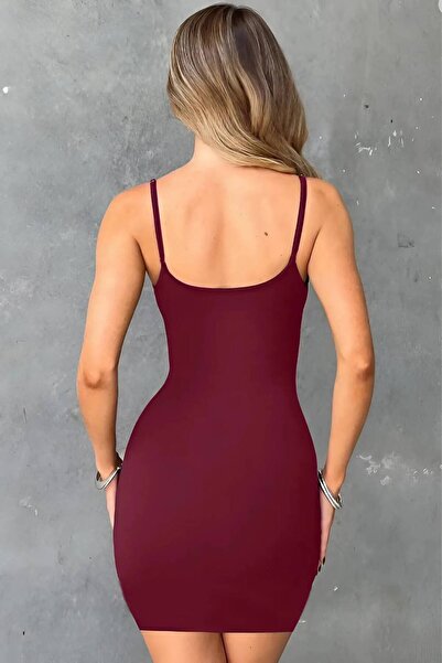 dignus Kadın Bordo İp Askılı Mini Elbise