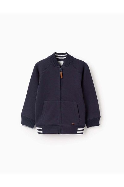 Ziddy Cotton Jacket with Zip for Boys, Dark Blue