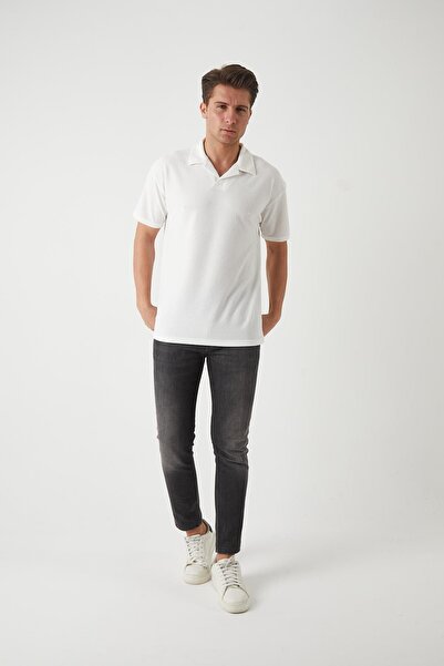 Valiberta Terry Fabric Polo Neck Men's T-Shirt - Ecru