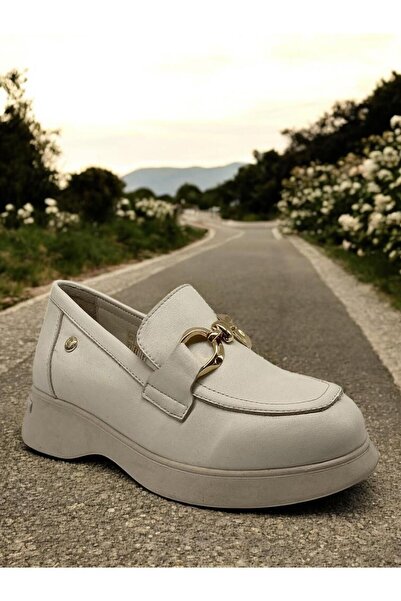 Mammamia D25ya-3615 Krem Kadın Loafer Hakiki Deri Tam Ortopedik Casual Günlük...