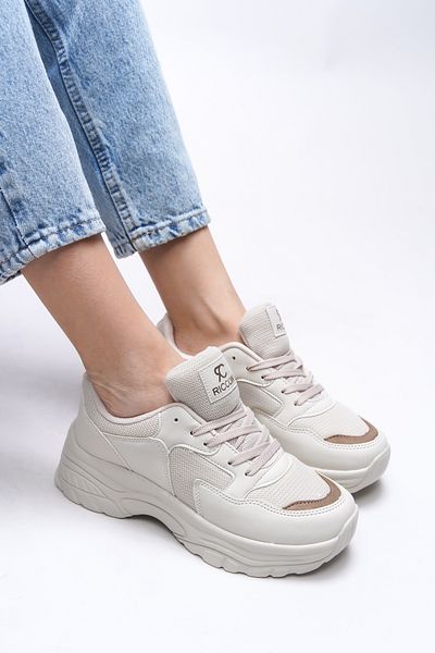 Riccon Beige Nerz-Sneakers für Damen0012140