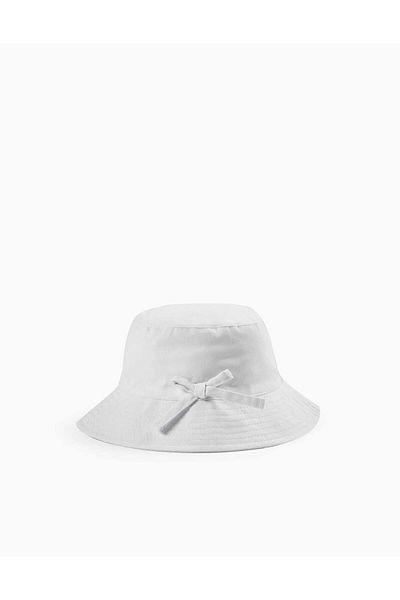 Ziddy Twill Hat with Decorative Bow for Girls, White